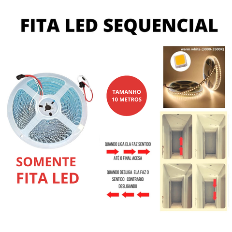 Fita Led 3528 120 Led’s 10 Metros Sequencial 24v Branco Quente 3000k