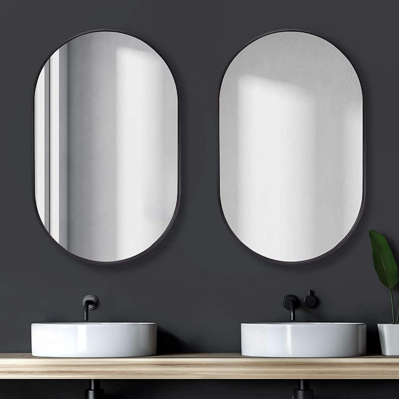 Espelho Oval com Moldura em Metal Sala Decorativo 80 x 50 cm - Preto - 8