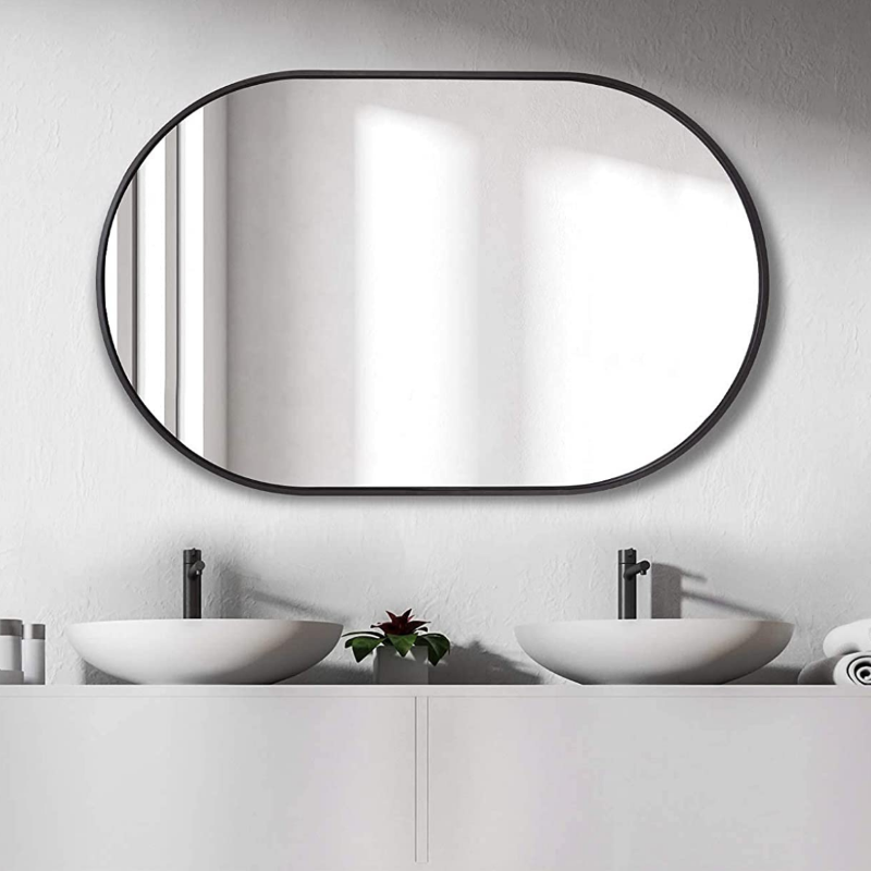 Espelho Oval com Moldura em Metal Sala Decorativo 80 x 50 cm - Preto - 7