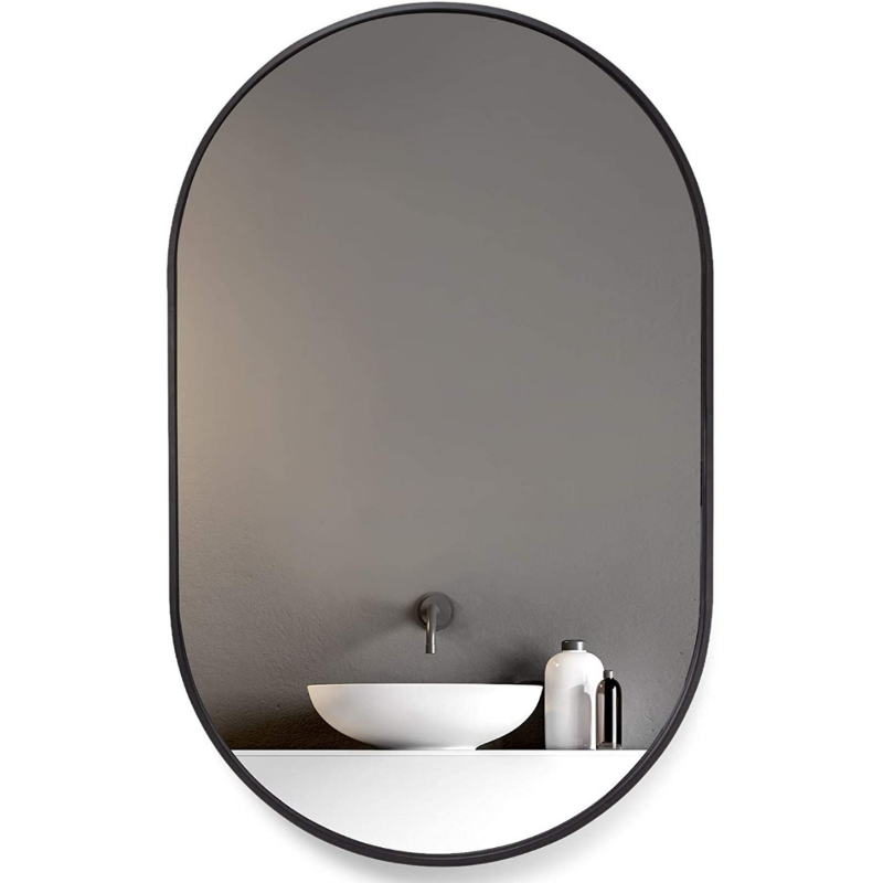 Espelho Oval com Moldura em Metal Sala Decorativo 80 x 50 cm - Preto - 6