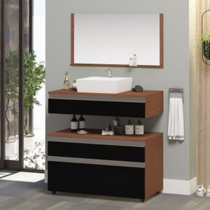 Conjunto Safira 80cm Gabinete de Banheiro + Cuba + Espelheira