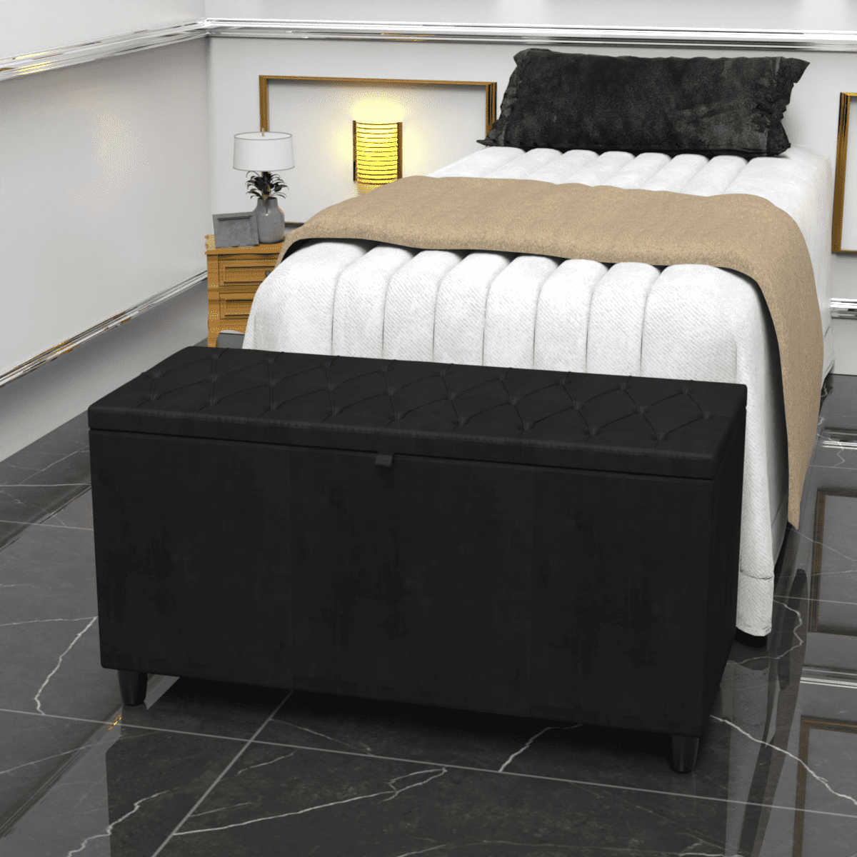 Recamier Baú Calçadeira Estofado Solteiro Roma 80cm + Cores - Preto - 5