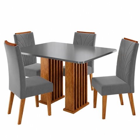 Conjunto Sala de Jantar 4 Lugares Retangular Tampo de MDF Jersey Cobre/Cinza - Casa Giulia
