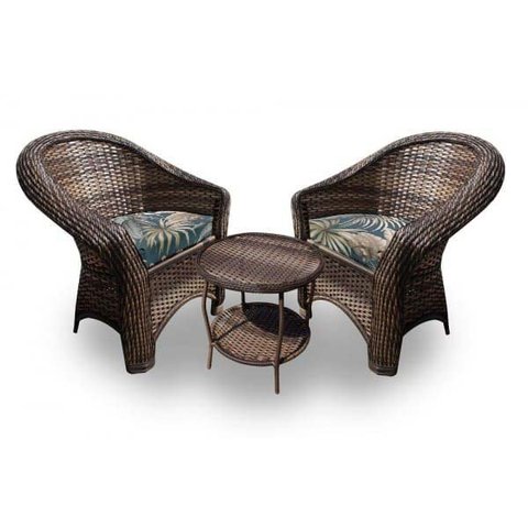 Conjunto de Poltronas Fibra Sintética Bali - 2 Poltronas + 1 Mesa Centro - Tecido Palmares Petróleo