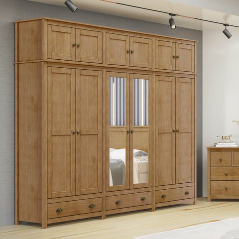 Guarda-roupa Casal 12 Portas 3 Gavetas Topázio Freijó Madeira Pinus - Finestra