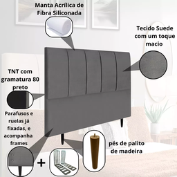 Cabeceira Casal Estofada 140cm Slim Veludo com Frames:cinza Escuro - 4