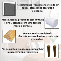 Cabeceira Casal Estofada 140cm Slim Veludo com Frames:cinza Escuro - 5