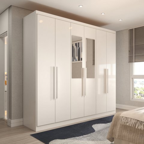 Guarda-roupa Casal Mykonos 6 Portas 2 Gavetas com Espelho Branco - Panorama Móveis