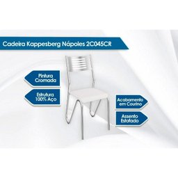 Conjunto: Mesa Sala Jantar Elba C/ Tampo Vidro 140cm + 6 Cadeiras Nápoles Cromado/courano Branco - K - 3