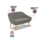 Ver imagem 5 de Kit 01 Namoradeira 02 Lugares e 01 Poltrona Giovana Suede Grafite Pés Palito Castanho - D’Rossi