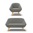 Ver imagem 1 de Kit 01 Namoradeira 02 Lugares e 01 Poltrona Giovana Suede Grafite Pés Palito Castanho - D’Rossi