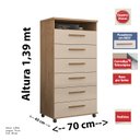 Ver imagem 3 de Cômoda Veneza 6 Gavetas Amendoa Off White com Nicho e Rodízios