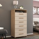 Ver imagem 1 de Cômoda Veneza 6 Gavetas Amendoa Off White com Nicho e Rodízios