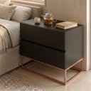 Ver imagem 4 de Mesa de Cabeceira Eros 60cm MDF 2 Gavetas Preto Estilo Industrial Pés de Ferro Cobre