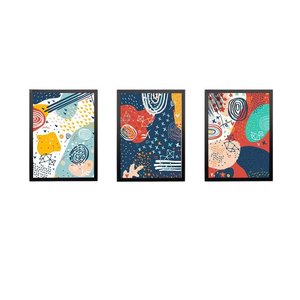 Kit 3 Quadros Decorativos Abstrato Cores Quarto Sala:Preto