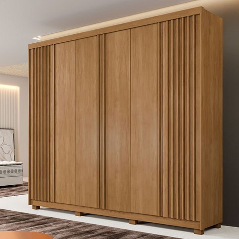 Guarda-roupa Casal San Remo 6 Portas 6 Gavetas Ripado Cinamomo - Panorama Móveis