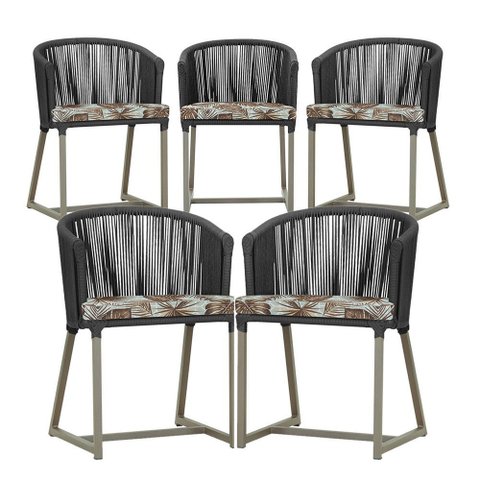 5 Cadeiras de Jantar Área Noronha em Alumínio com Pintura Fendi Corda Náutica E6 Trama Original