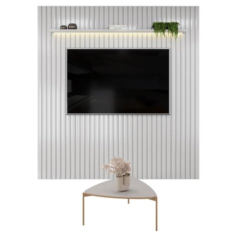 Painel para TV Trento 223 Ripado Bali LED com Mesa de Centro Lina-DJ Móveis