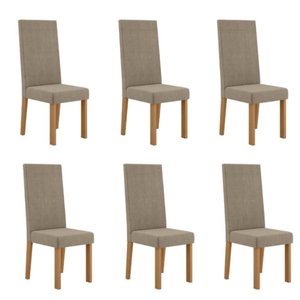 Kit 6 Cadeiras Nice com Espaldar – Tecido Veludo Suede, Pés em Mdf com Sapatilhas Plásticas Mel/