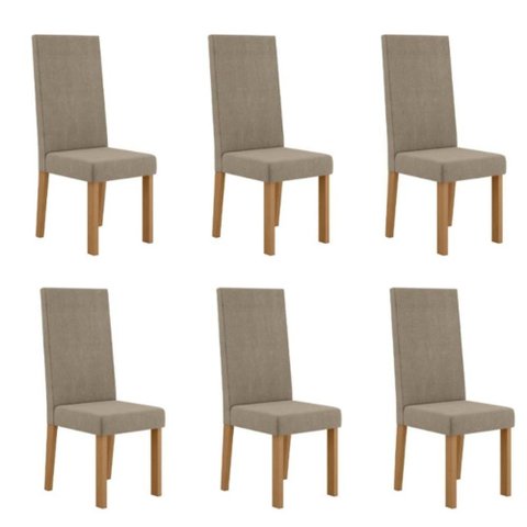 Kit 6 Cadeiras Nice com Espaldar – Tecido Veludo Suede, Pés em Mdf com Sapatilhas Plásticas Mel/