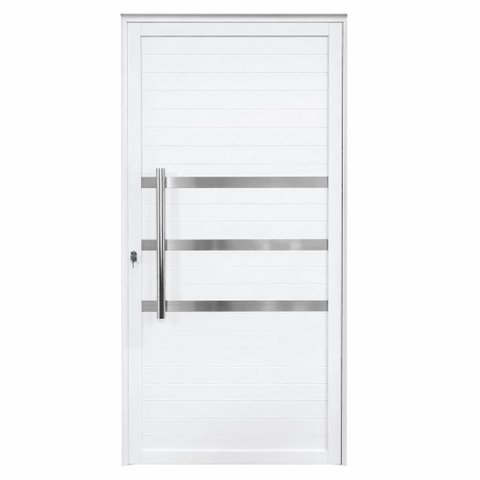 Porta de Giro Alumínio Branco Lambril c/Friso Puxador 60cm Maxx - Direita - 210x60