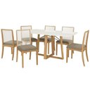 Ver imagem 2 de Conjunto Sala de Jantar Elma Premium Madeira Maciça C/ Tampo Madeirado C/ Vidro 170x90cm e 6