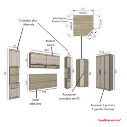 Guarda Roupa Dormitório Modulado Master Casal 1,38 m Canto - Avelã e Ártico Rústico - Luciane M17 - 3