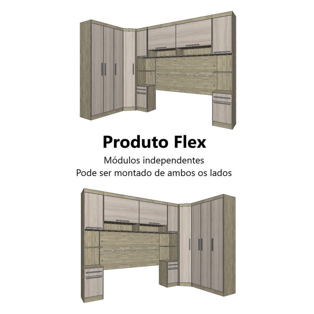 Guarda Roupa Dormitório Modulado Master Casal 1,38 m Canto - Avelã e Ártico Rústico - Luciane M17 - 6