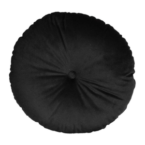 Almofada Redonda Boho Velur 50cm Botão Casa Paloma Preta