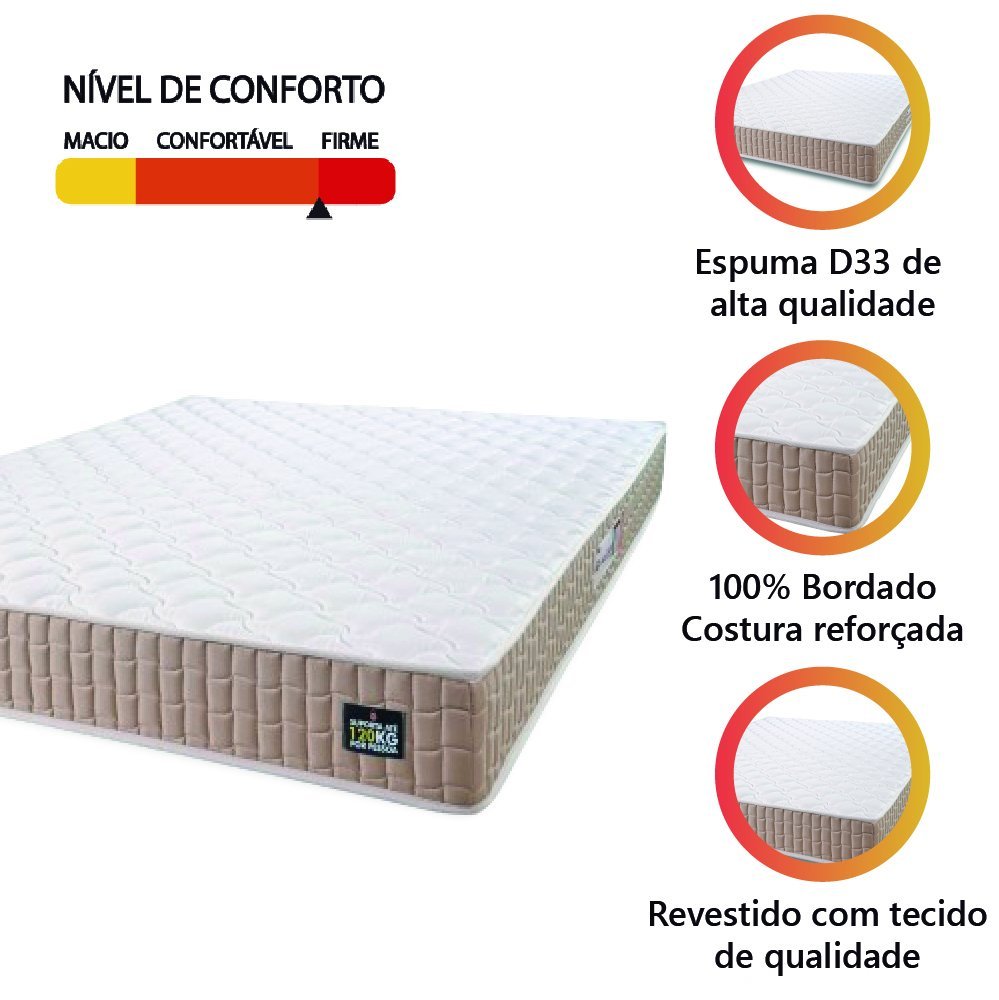 Colchão Casal Espuma D33 New Millenium 138x188x19cm Branco/bege Hellen - 3