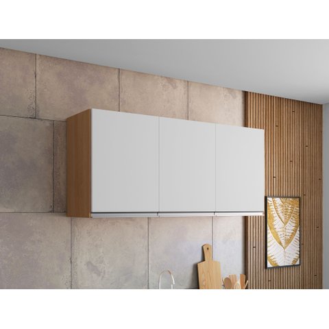 Armário Aéreo Andreia 3 Portas P/ Cozinha 120 Cm Ajl Móveis - Amêndoa/branco