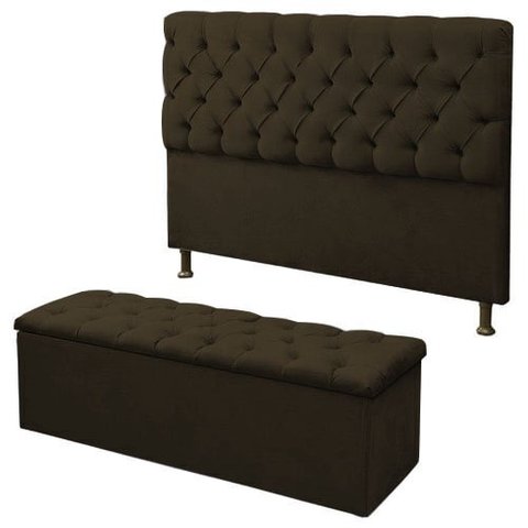 Kit Cabeceira Alice+ Calçadeira Itália Queen 160 CM Suede Marrom - D A Decor