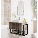 Ver imagem 1 de Gabinete Balcão Suspenso Cuba Marmorite Havaí 85 Cm Aço Banheiro 1 Porta 1 Prateleira Cinza