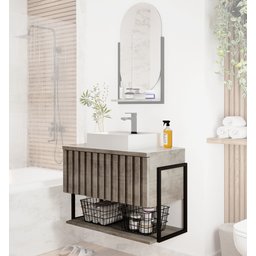 Gabinete Balcão Suspenso Cuba Marmorite Havaí 85 Cm Aço Banheiro 1 Porta 1 Prateleira Cinza - 1