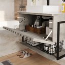 Ver imagem 2 de Gabinete Balcão Suspenso Cuba Marmorite Havaí 85 Cm Aço Banheiro 1 Porta 1 Prateleira Cinza