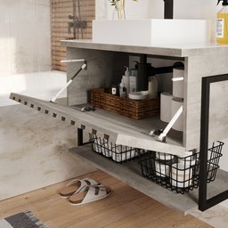 Gabinete Balcão Suspenso Cuba Marmorite Havaí 85 Cm Aço Banheiro 1 Porta 1 Prateleira Cinza - 2