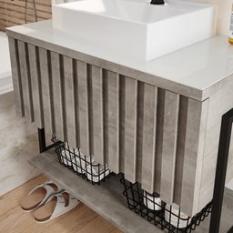 Gabinete Balcão Suspenso Cuba Marmorite Havaí 85 Cm Aço Banheiro 1 Porta 1 Prateleira Cinza - 3