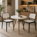 Ver imagem 2 de Conjunto Mesa de Jantar Redonda 70cm com 2 Cadeiras Mônaco Rattan - Preto e Branco