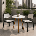 Ver imagem 1 de Conjunto Mesa de Jantar Redonda 70cm com 2 Cadeiras Mônaco Rattan - Preto e Branco