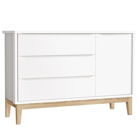 Cômoda Infantil New Classic com Porta Branco com Pés Madeira Natural – Reller