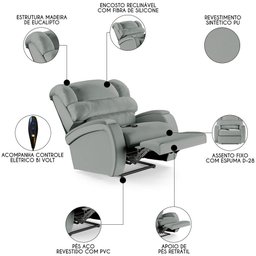 Poltrona do Papai Reclinável Kalie Controle Power Elétrico Fh9 Pu Cinza - Mpozenato - 8