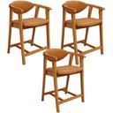 Ver imagem 1 de Kit 03 Banquetas Baixa para Cozinha Sala Jantar Bancada Cecília L02 Couríssimo Canela - Lyam Decor