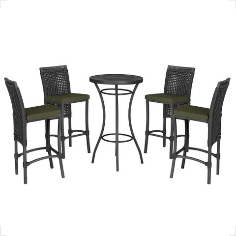 Mesa Bistro e 4 Banquetas Roma Preta Corda Náutica 12 Trama Original