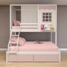 Beliche Casinha Reta Casal/ Solteiro 02 Gavetas Rosa Cortina Madeira Maciça Branco/ Rosa Housin - 1