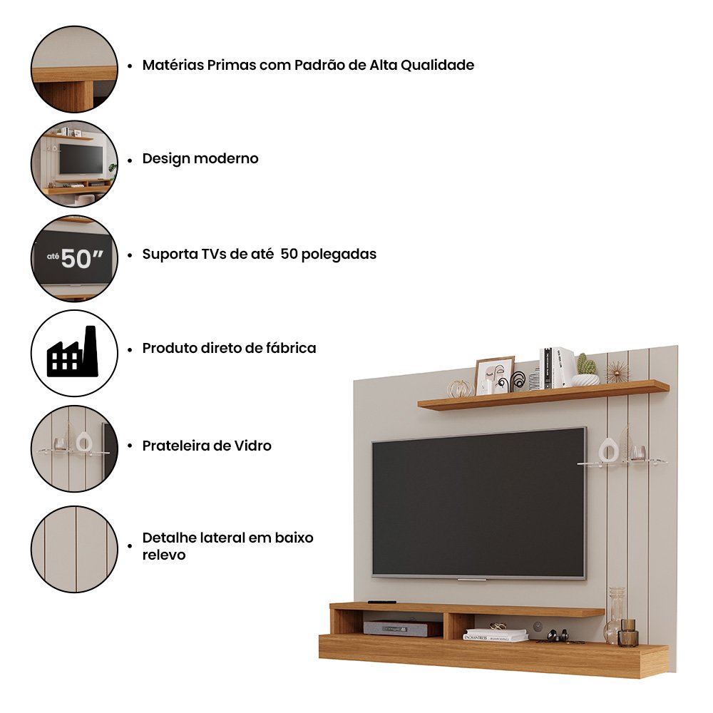 Painel para Tv até 50" Valencia Nature Off White Permóbili - 2