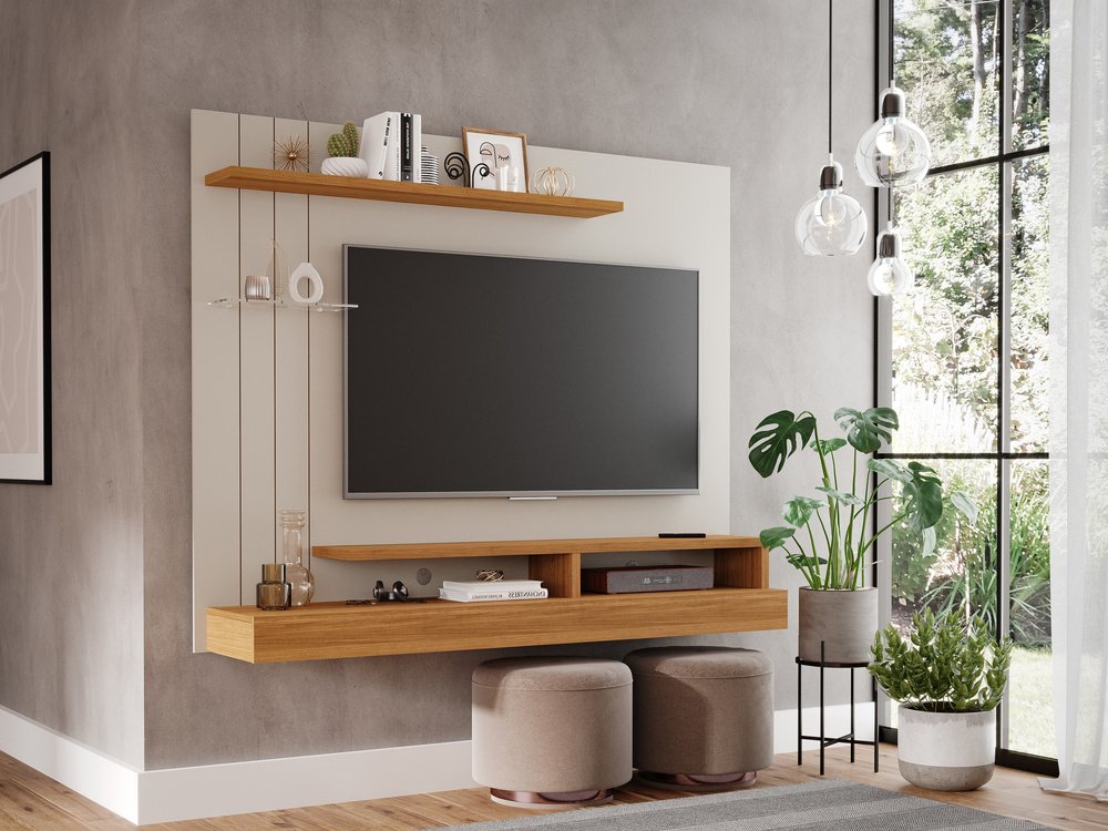 Painel para Tv até 50" Valencia Nature Off White Permóbili - 4