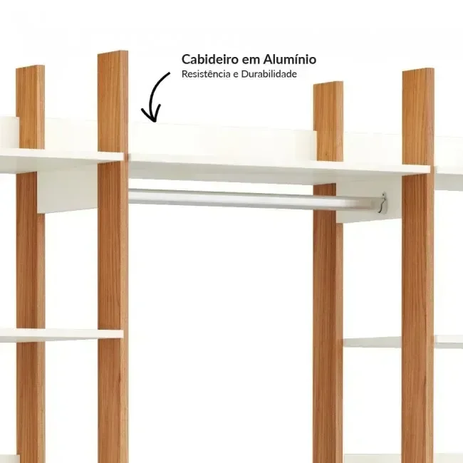 Ver imagem 5 de Guarda Roupa Closet Industrial Modulado 3 Peças 4 Gavetas 217,2cm 100% MDF Branco/Freijó/Off White