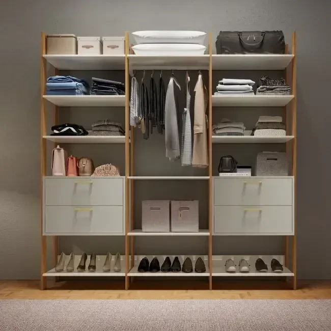 Guarda Roupa Closet Industrial Modulado 3 Peças 4 Gavetas 217,2cm 100% MDF Branco/Freijó/Off White
