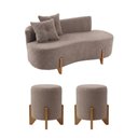 Ver imagem 2 de Conjunto Sofá Curvo Orgânico + 02 Puff Luna Boucle Cappuccino - Montanaris Decor