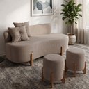 Ver imagem 1 de Conjunto Sofá Curvo Orgânico + 02 Puff Luna Boucle Cappuccino - Montanaris Decor